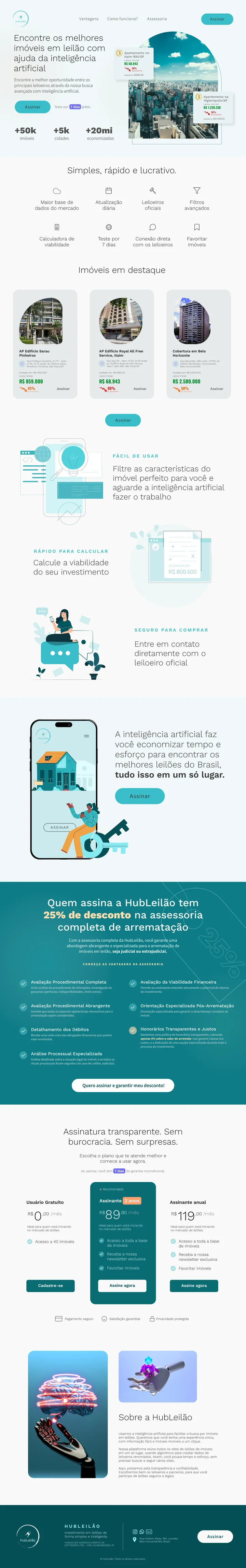 Página do site Hub Leilão, criado pela Terra Studio