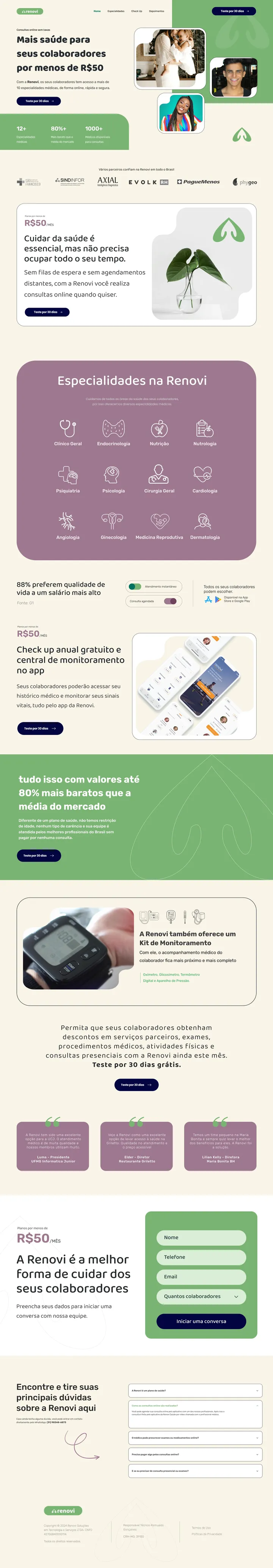 Página do site Renovi, criado pela Terra Studio