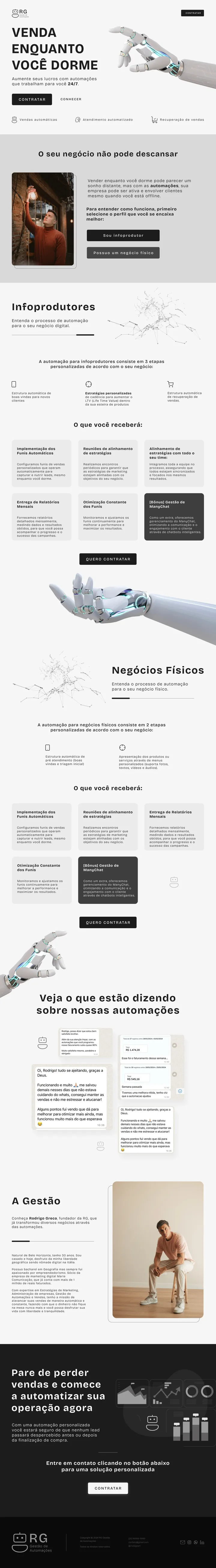 Página do site RG Automações, criado pela Terra Studio
